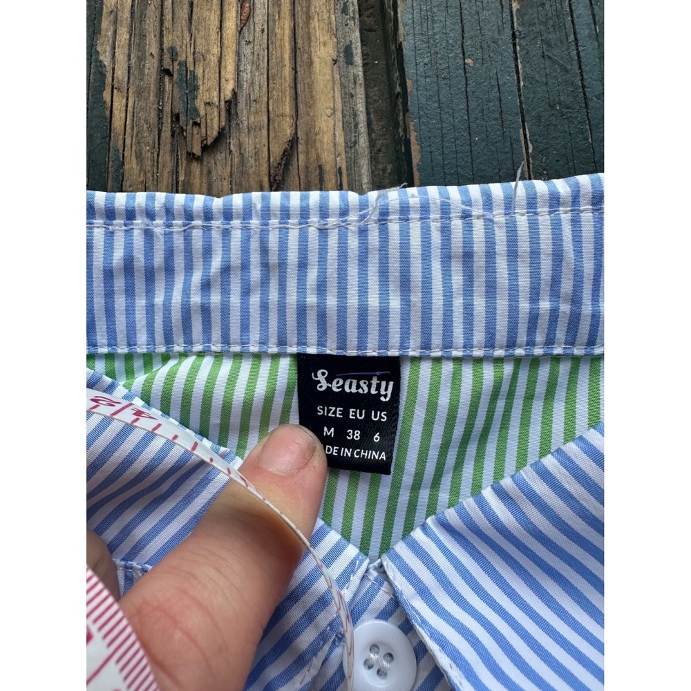 Seasty Womens Colorblock Striped Button Down Shirt Pastel m color block - Picture 2 of 7